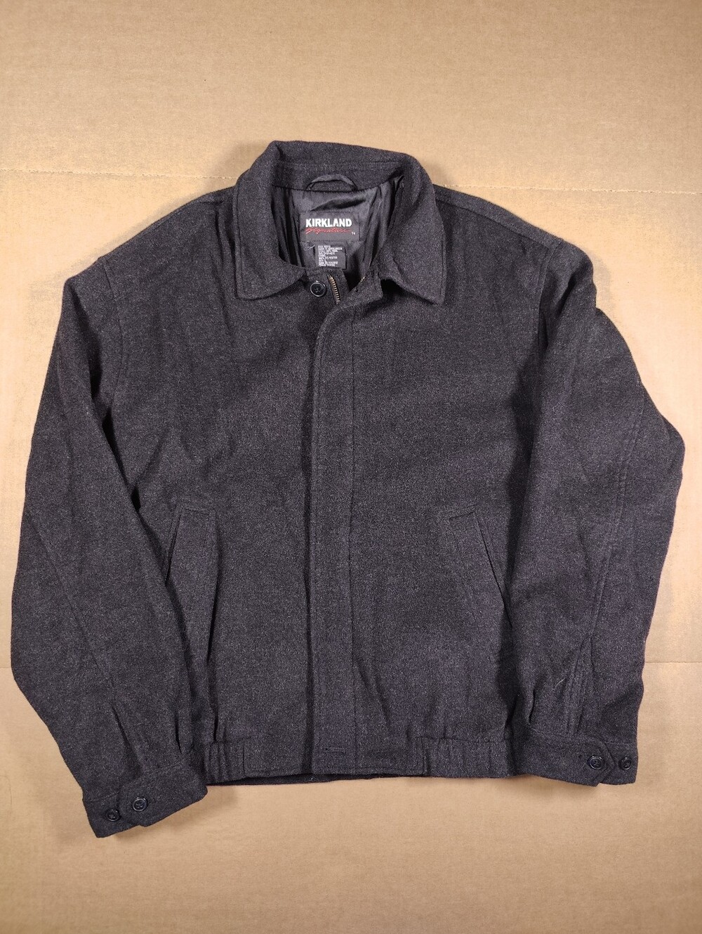 Kirkland Mens Wool Cashmere Charcoal Harrington Full Zip Bomber Sz L Small Flaw